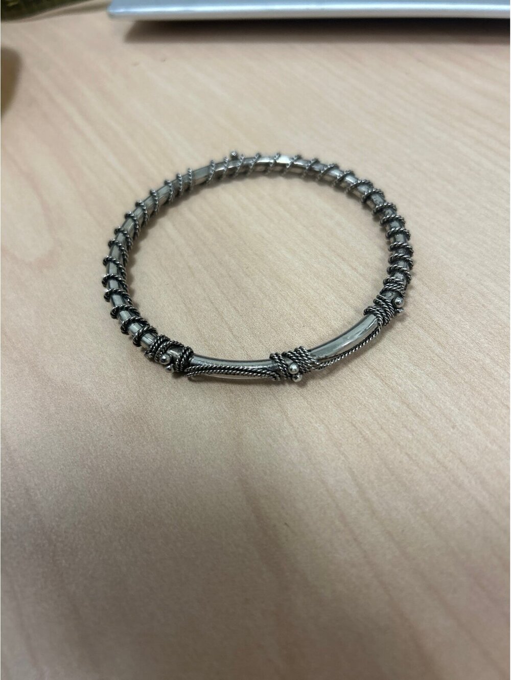 Silver Bangle Bracelet with intricate Coiled Design